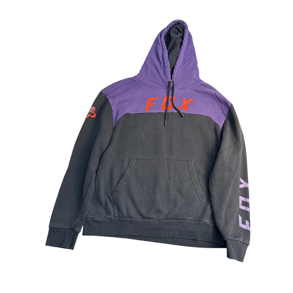 Fox Racing Mens Hoodie Purple Black Orange Colorblock Pullover Sweatshirt LG